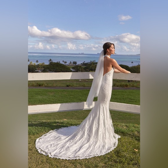 Lulus Dresses & Skirts - Lulus-Dreamy Glamour White Embroidered Halter Mermaid Maxi Dress (S/M)